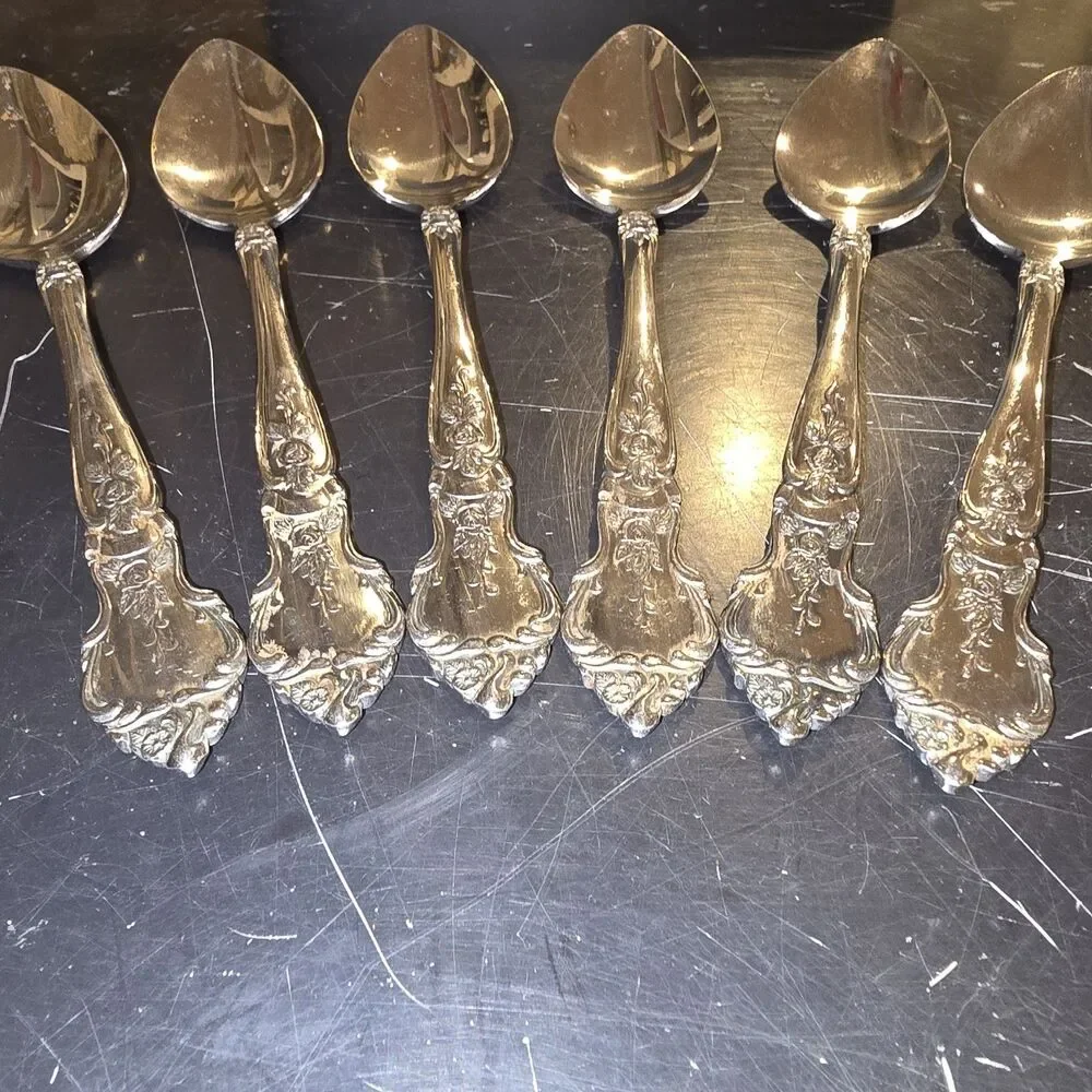 Rose and Leaf Stainless SOUP SPOONS Lot Of 6 Japan